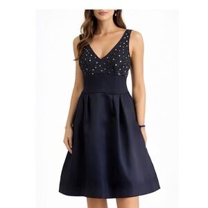 Talbots Navy Beaded And Stain Sleeveless Party Dress Petite 8